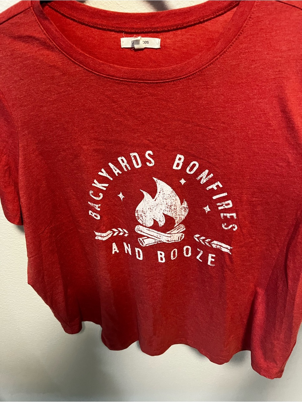Maurices Red Graphic Tee "Backyards Bonfires and Booze"